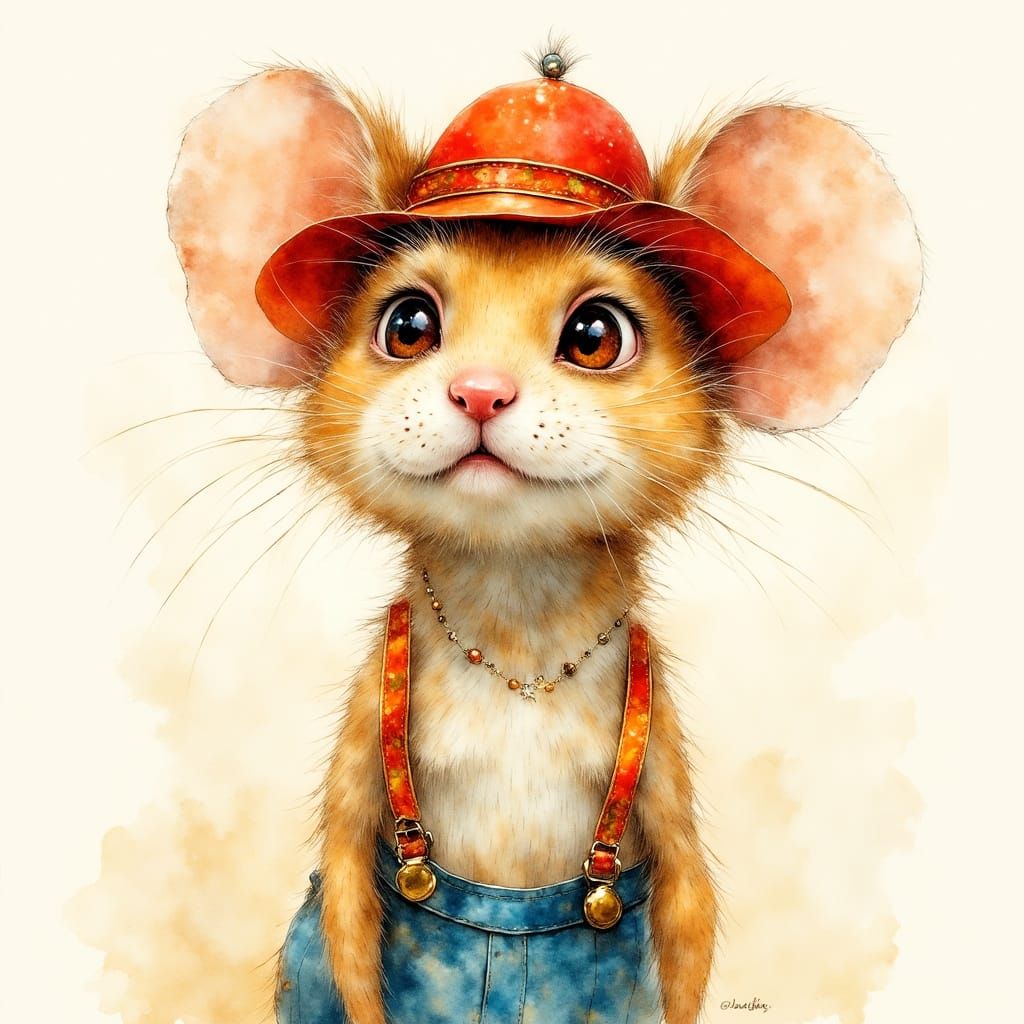 Mouse with Silly Expression in Watercolor Style