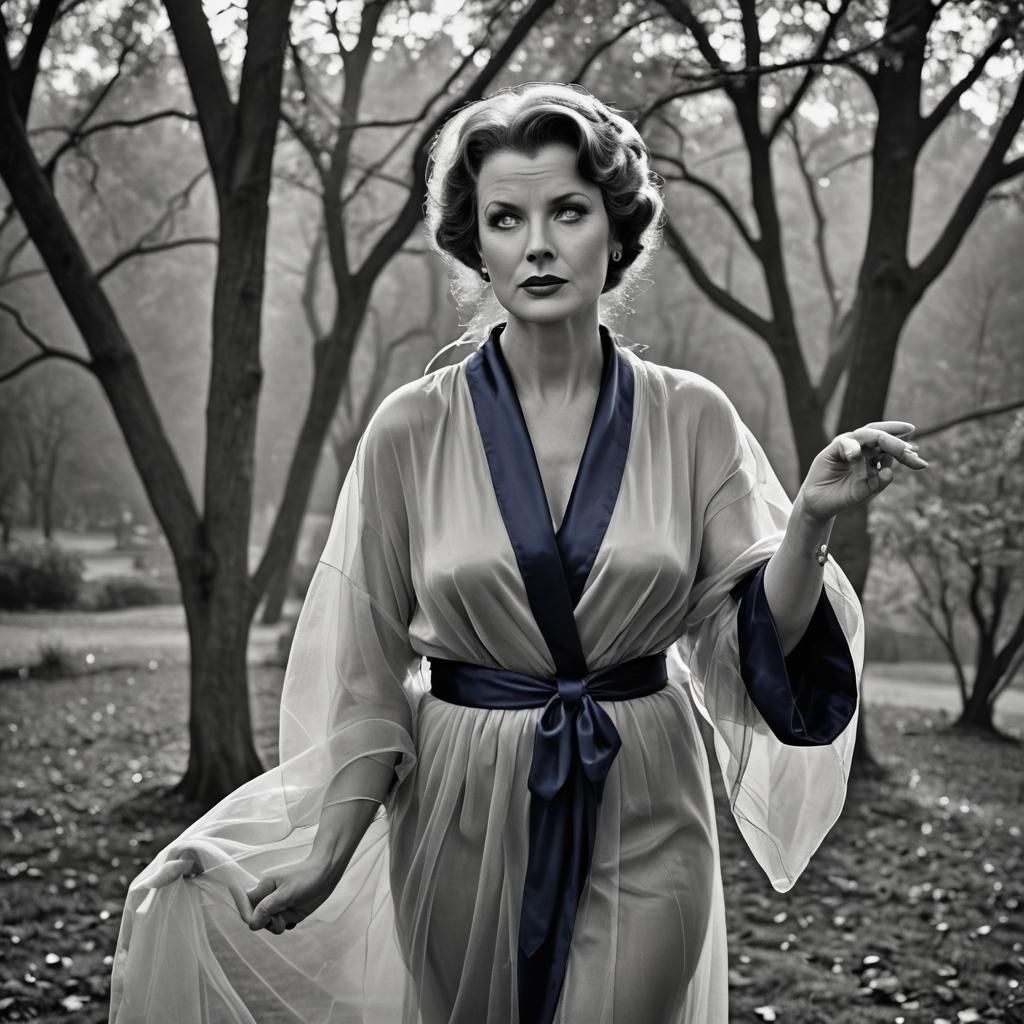 Film Noir Portrait: Voluptuous Woman in Tulle