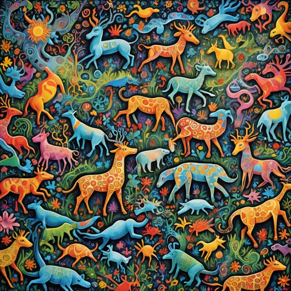 Surreal Animals Coexisting in Dreamlike Landscape