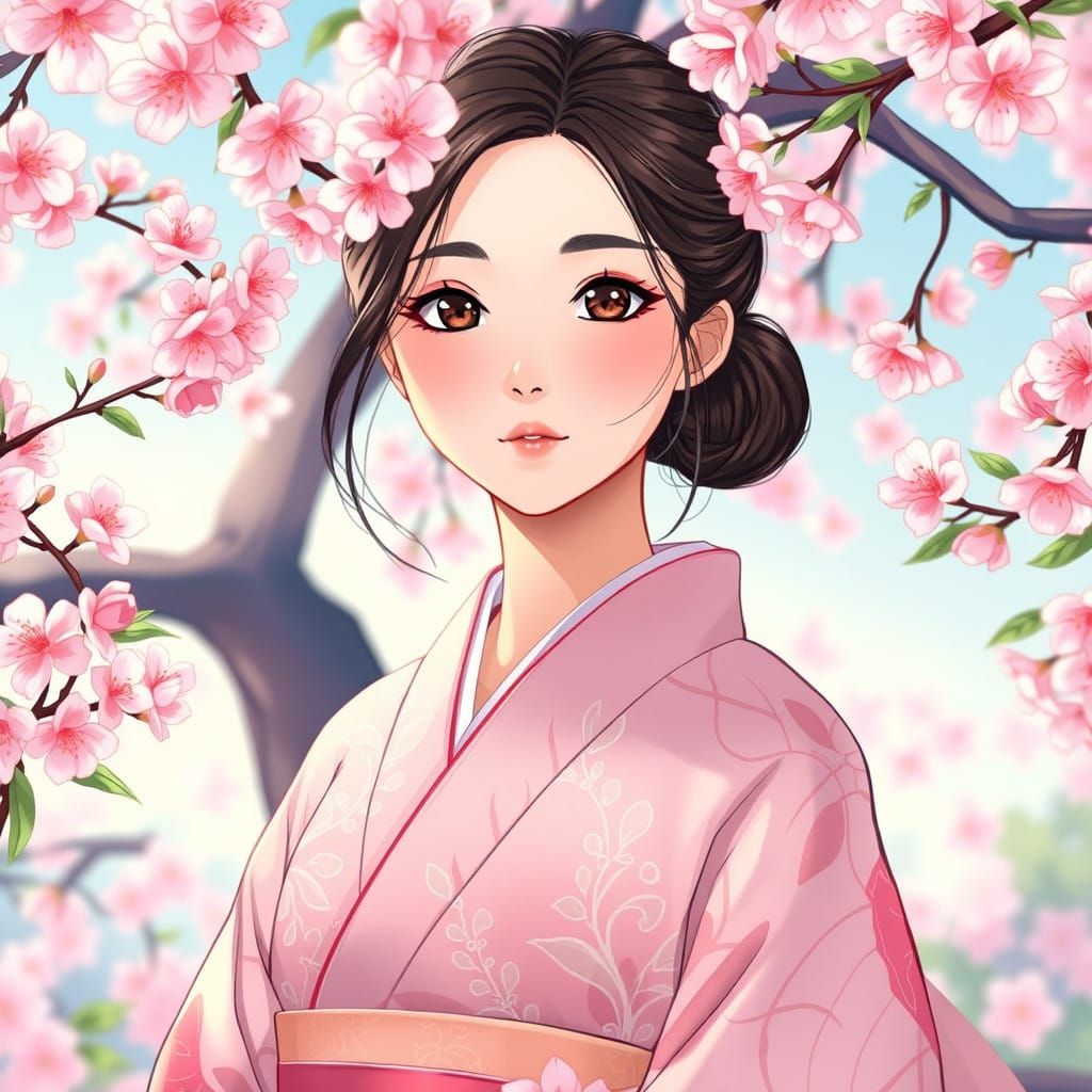 Sakura in a Whimsical Cherry Blossom Garden, in Ukiyo-e Styl...