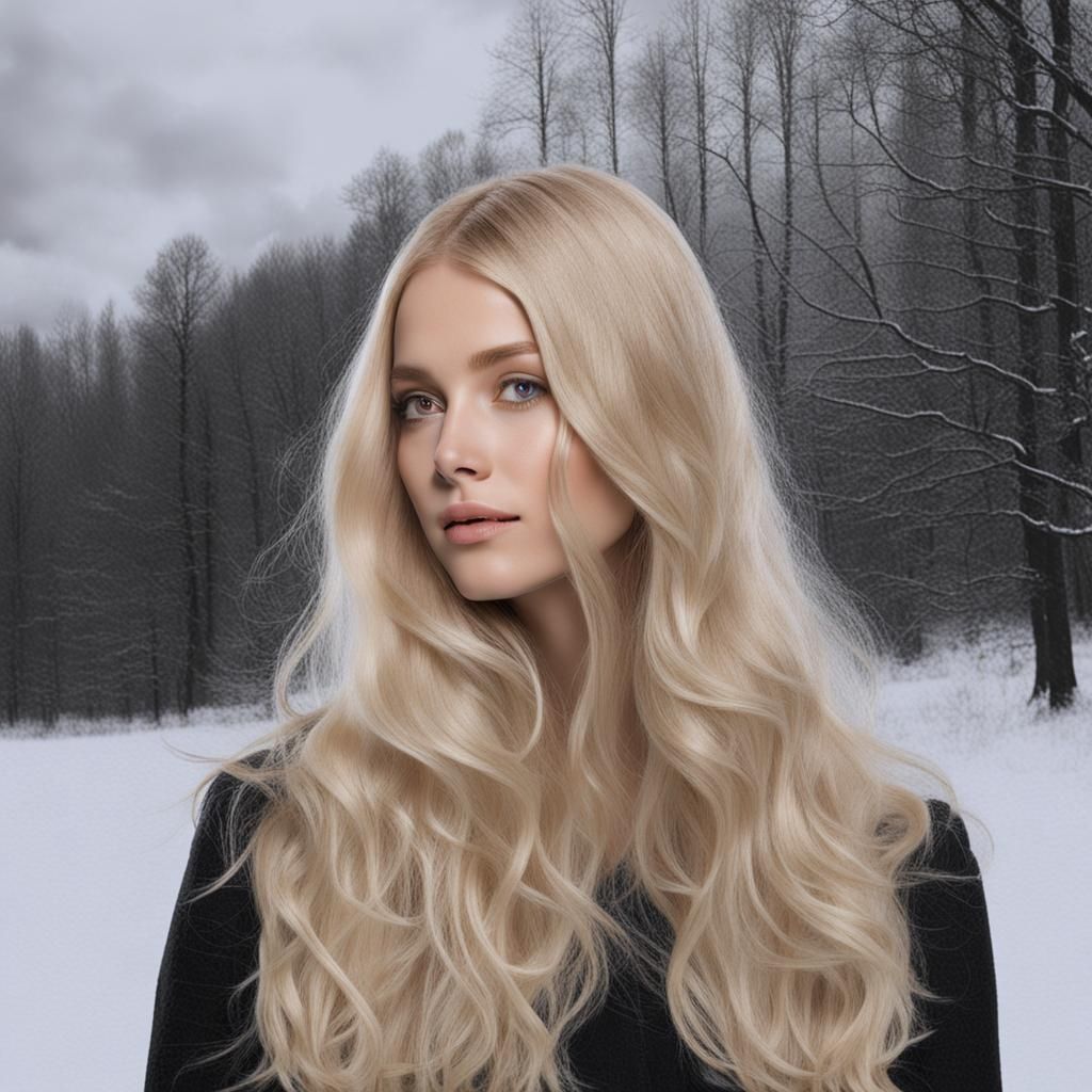 Ethereal Blonde Woman Amidst Starry Storm