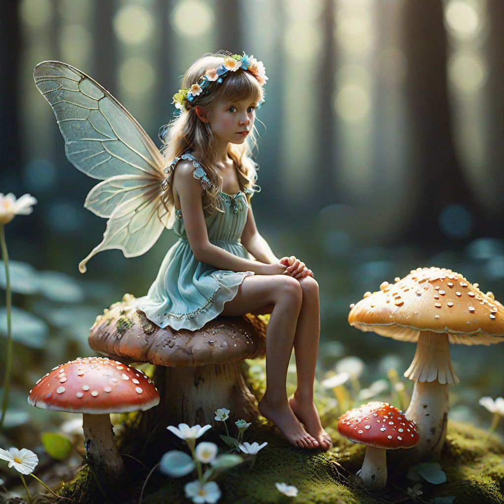 Vibrant Close-up of a Delicate Fairy with Flower Crown on a....
