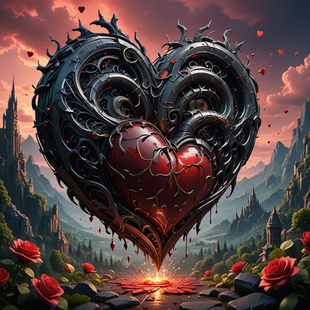 Couple's Romantic Moment in Whimsical Fantasy Setting