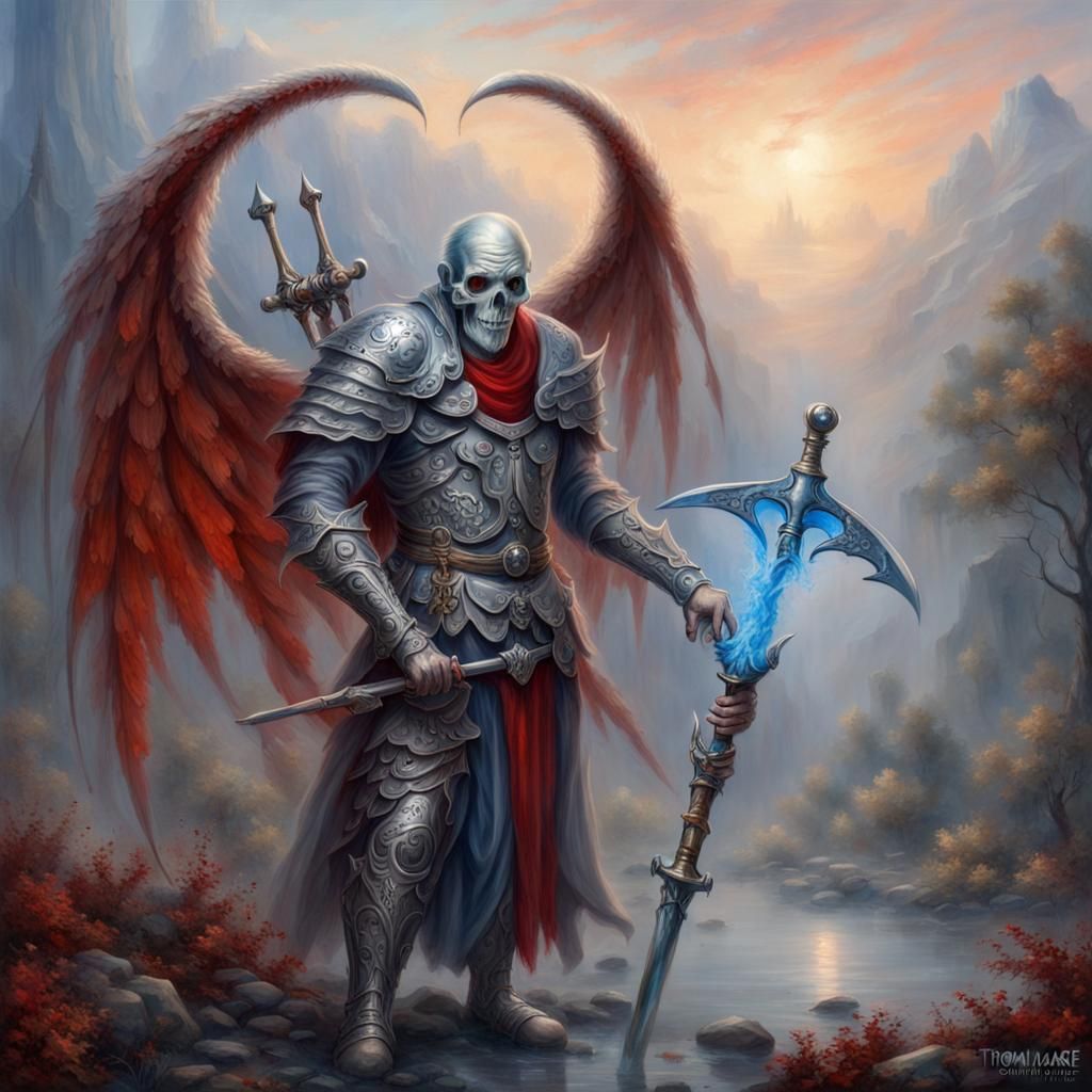 Warrior with Melted Face and Skeletal Wings