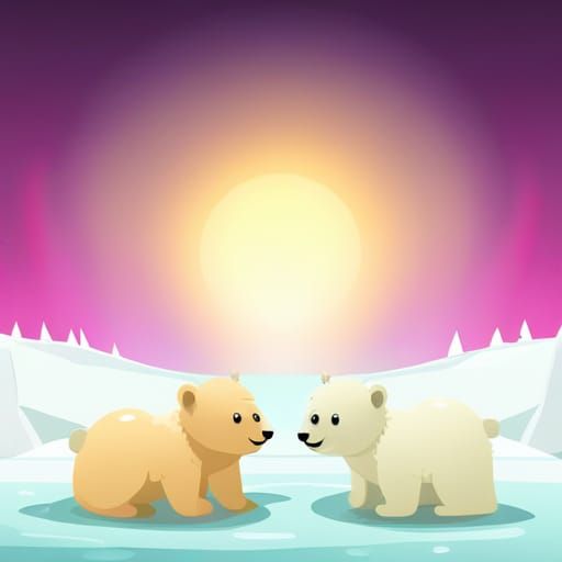 Polar Bears Play Under Aurora Borealis
