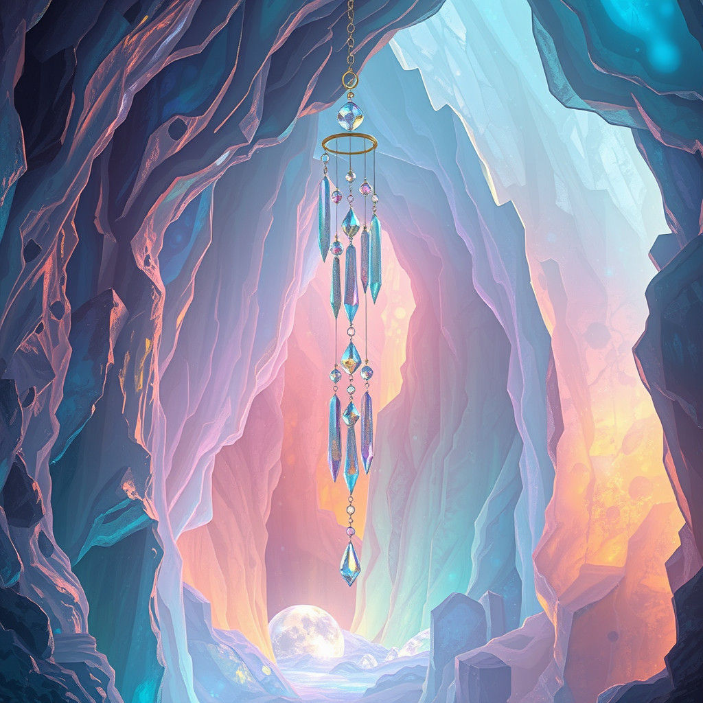 Mystical Crystal Cave with Rainbow Reflections