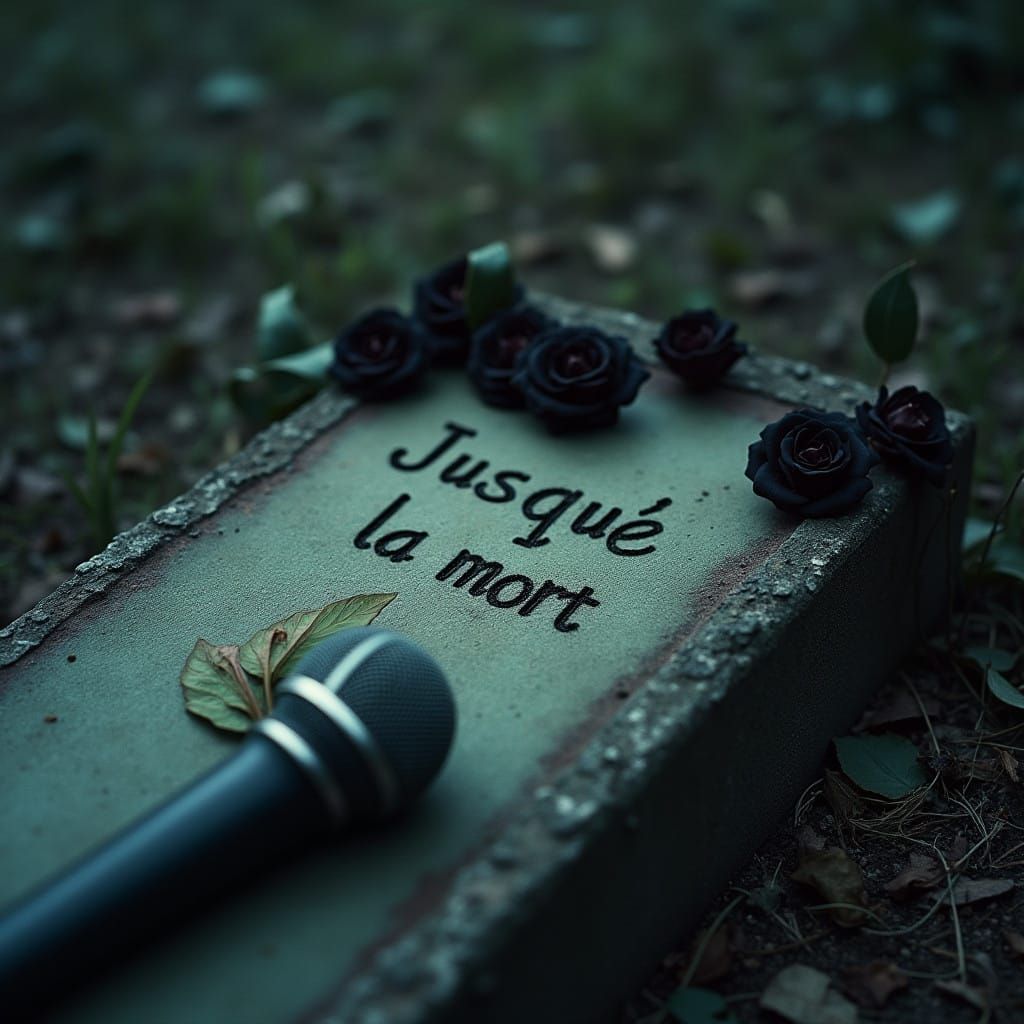 Ethereal Tomb Adorned with Wilted Roses and Forgotten Memori...