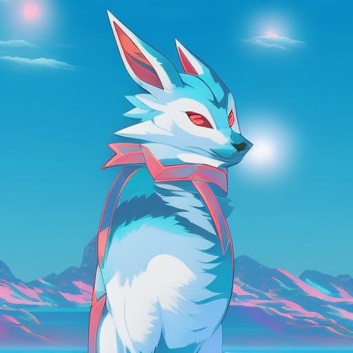 Glaceon in Retrowave Synthwave Sunrise