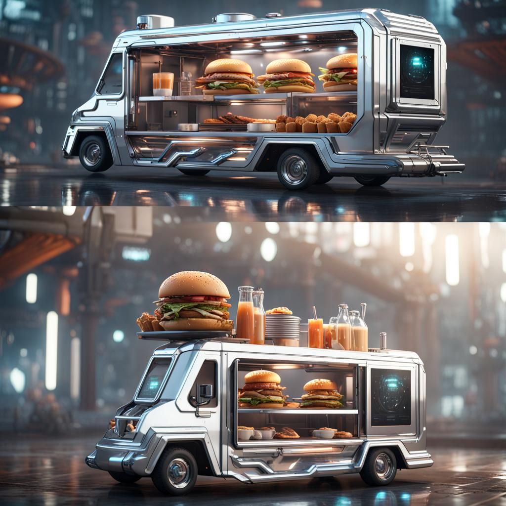 Futuristic Food Truck With Intricate Mech Details