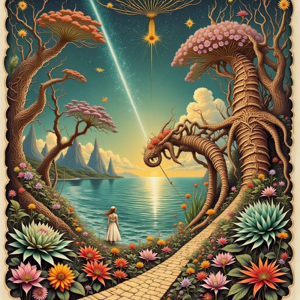 Vintage French Sci-Fi Poster with Intricate Lines