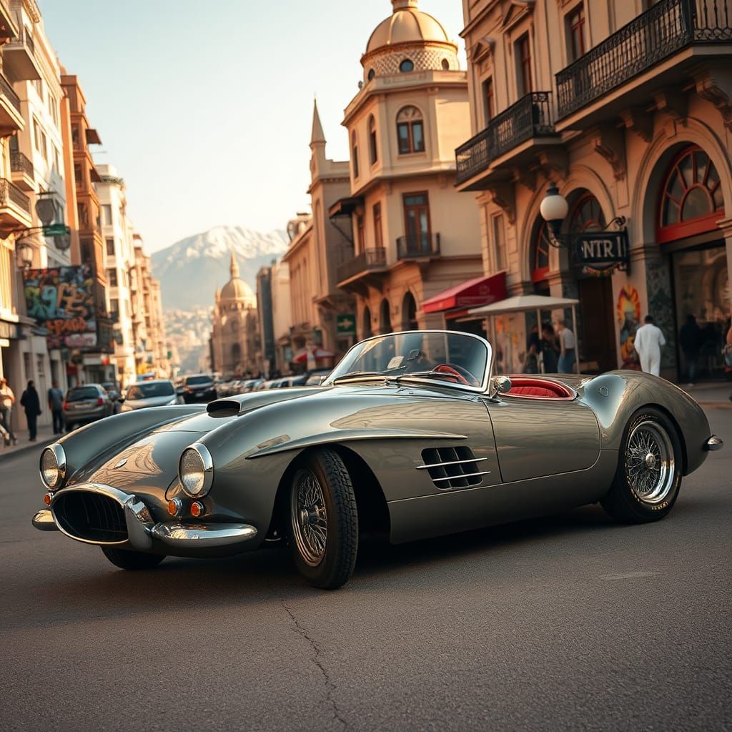 Vintage Car in Beirut, Retro-Futuristic Style
