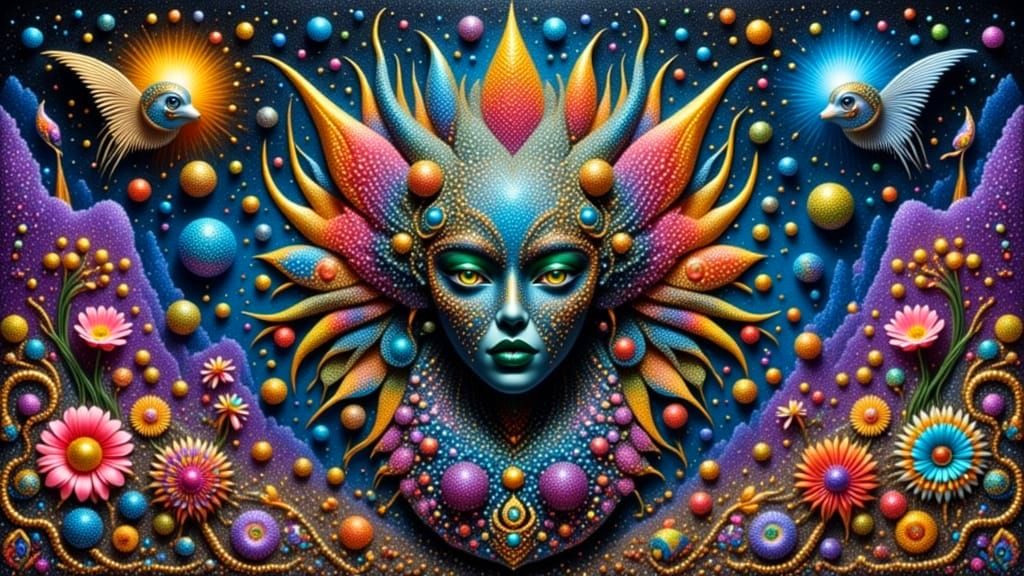 Dazzling 3D Bead Mosaic Sculpture in Surreal Style