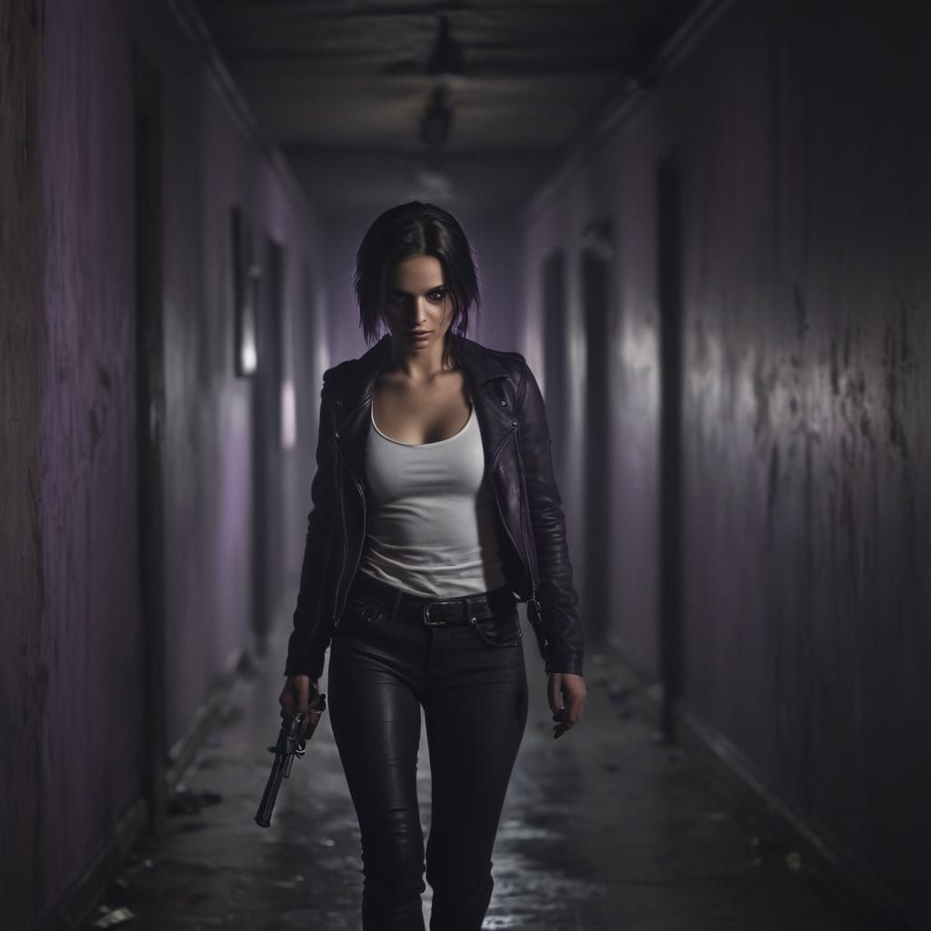 Surrealistic Portrait in Dark Hallway with Moody Lighting