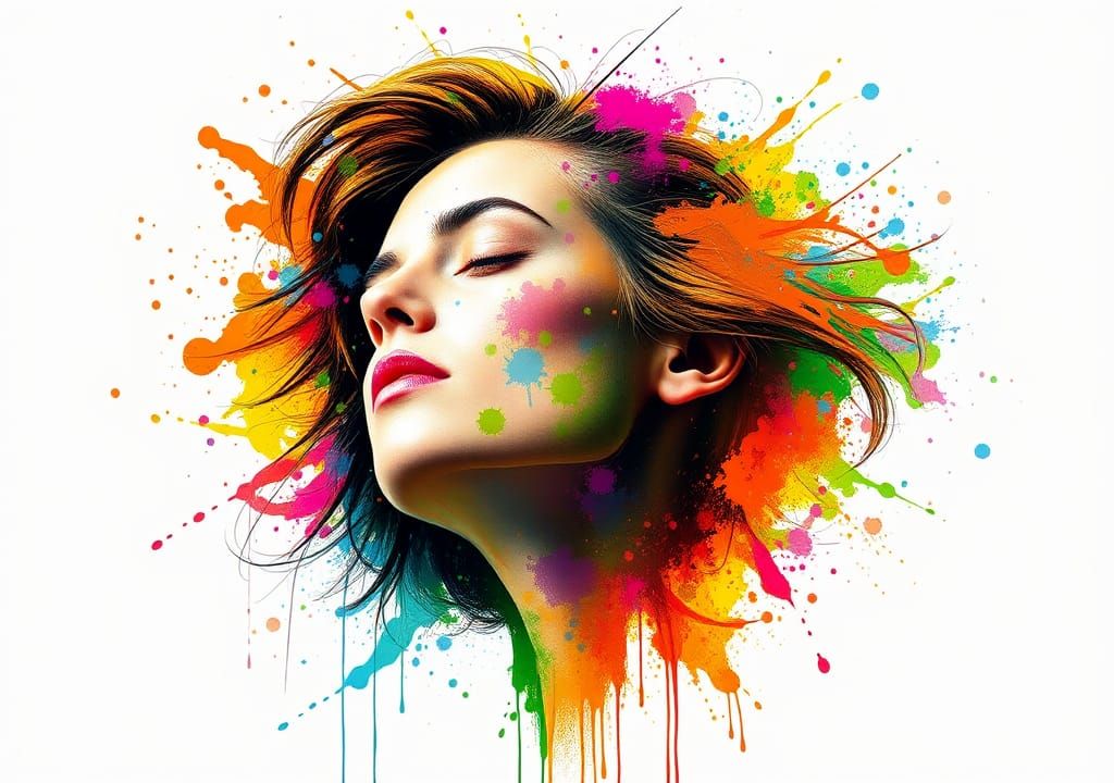 Vibrant Splash Art of a Woman's Face