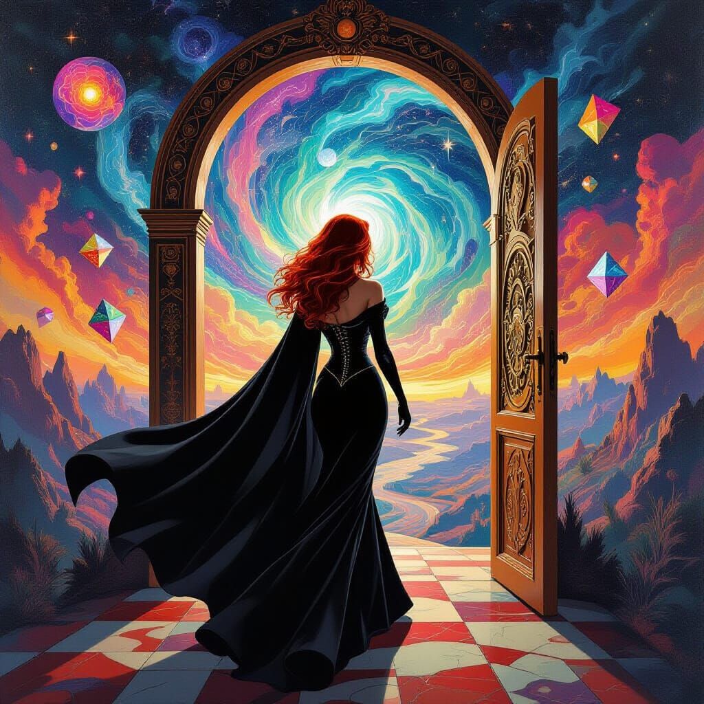 Surreal Psychic Landscape with Red-Haired Woman
