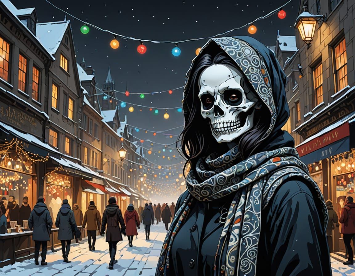 Vibrant City Square in Winter Wonderland