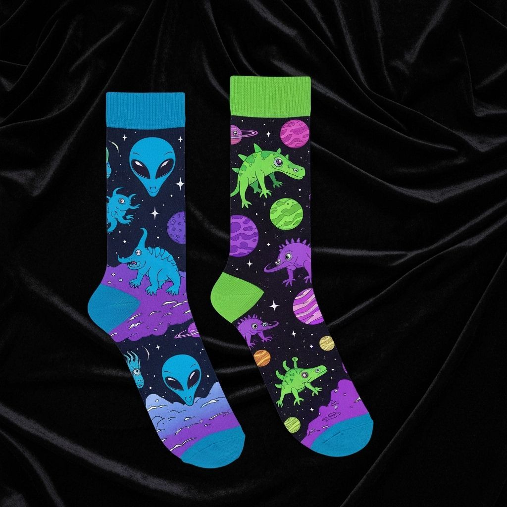 Cosmic Alien Socks in Electric Neon Colors