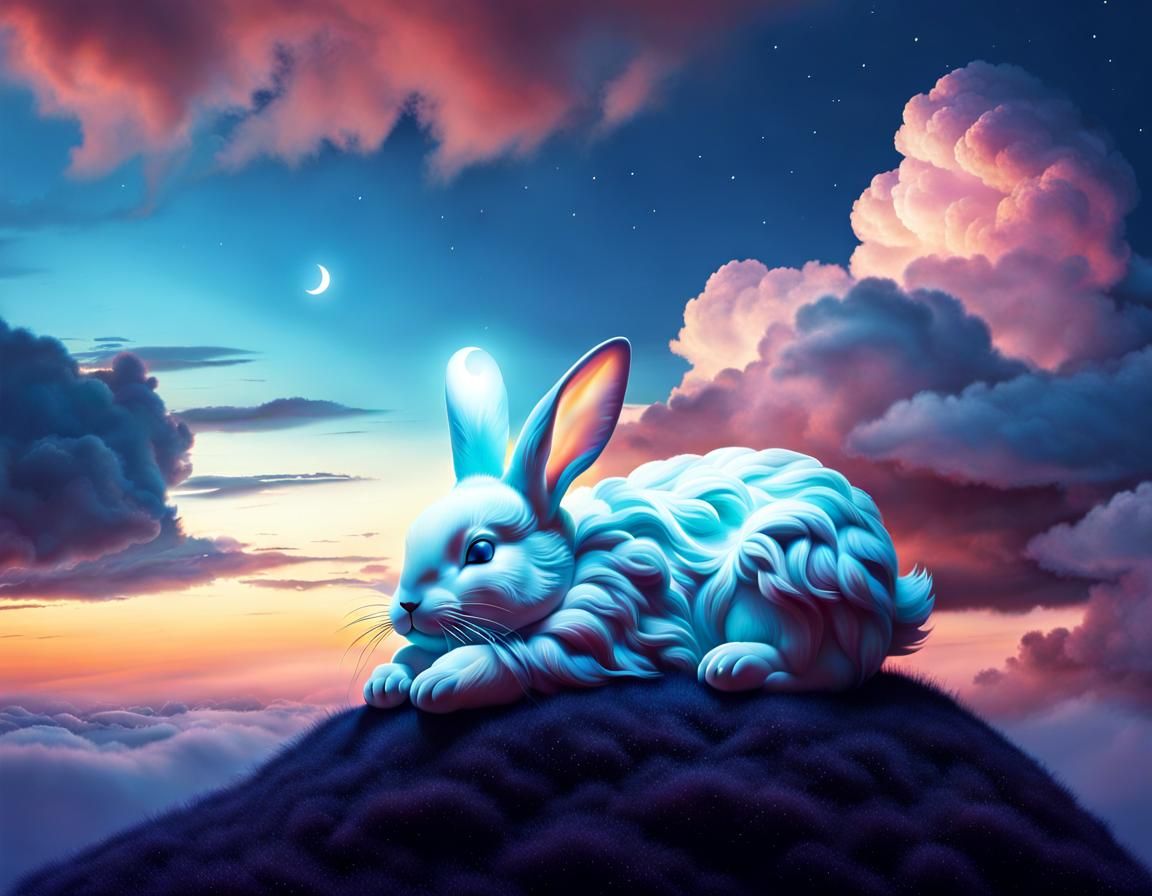 Dreamy Cloud Rabbit Napping at Twilight