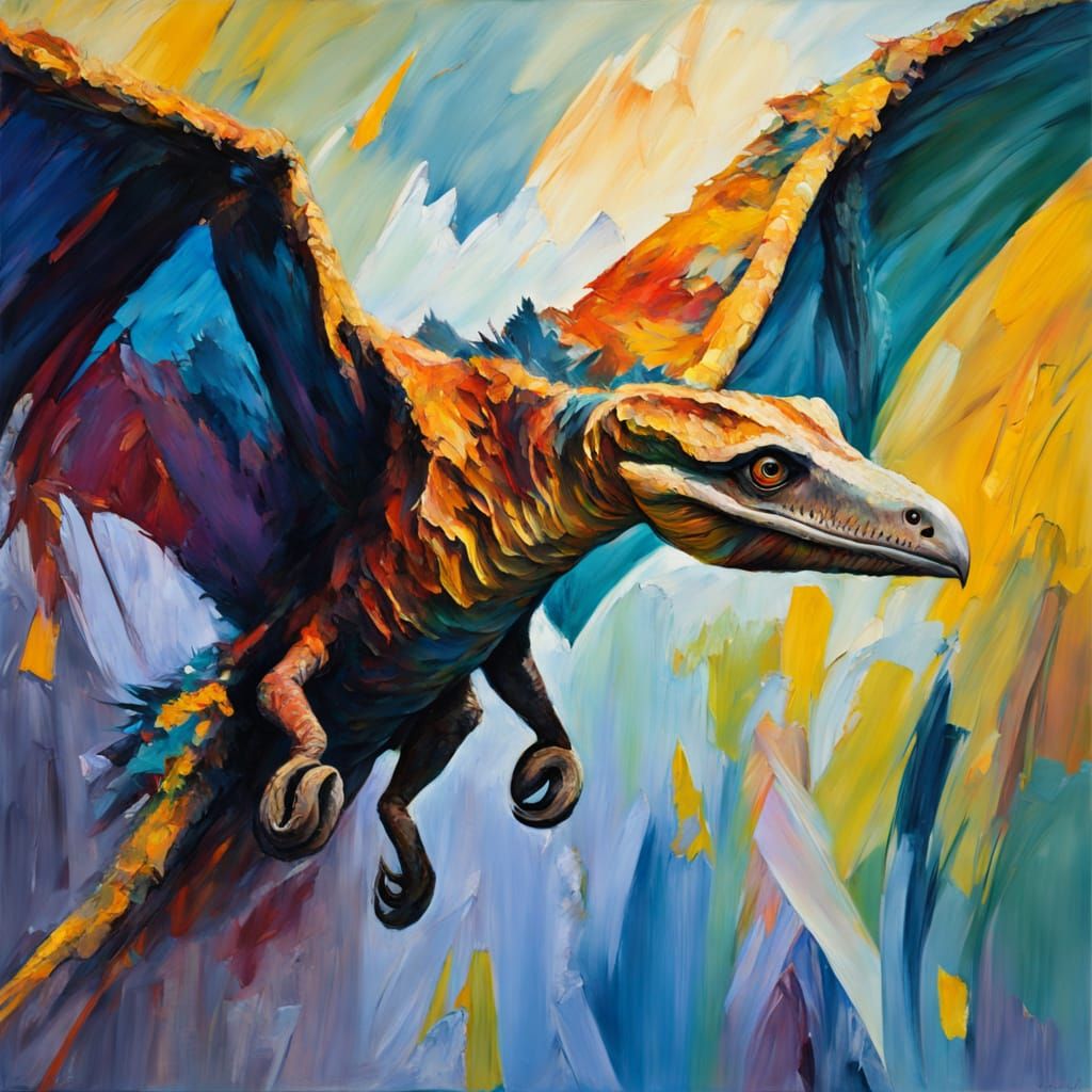 Ancient Pterosaur Soars in Neo-Impressionist Masterpiece