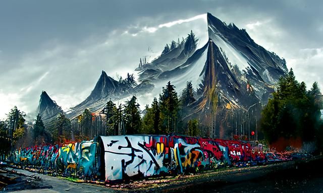 Graffiti Forest Landscape in Urban Grunge Style