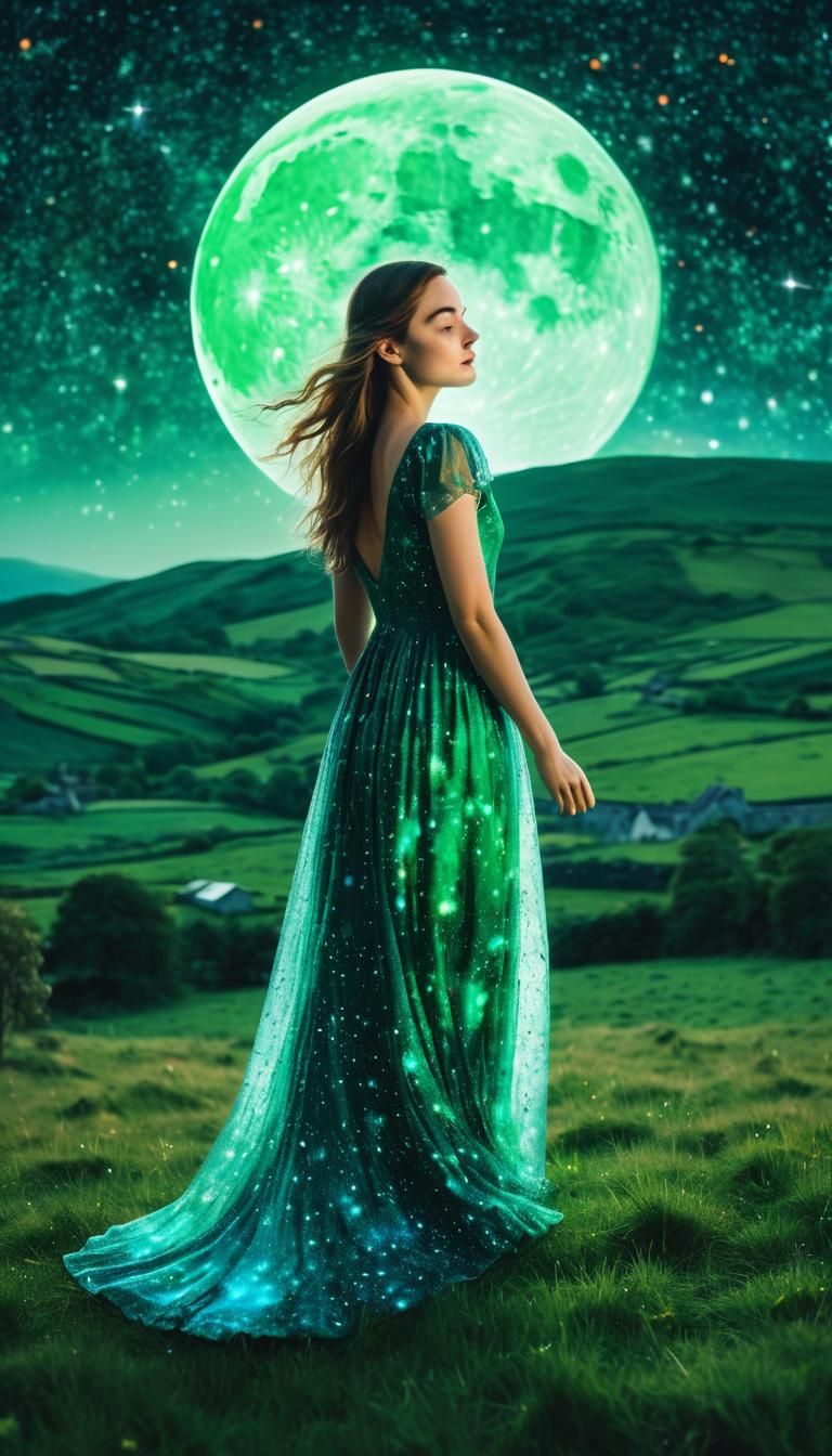 Irish Moon Goddess in Surrealist Style