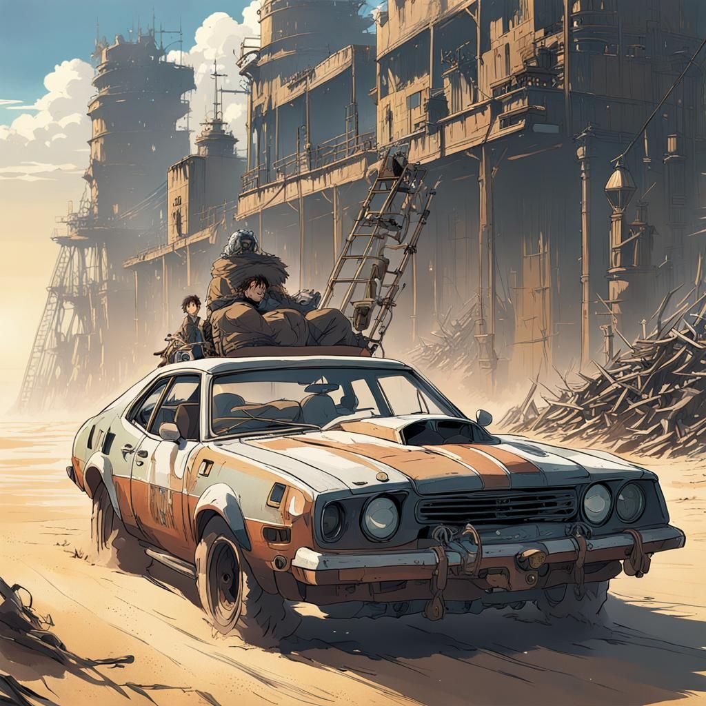Mad Max in Studio Ghibli Anime Style