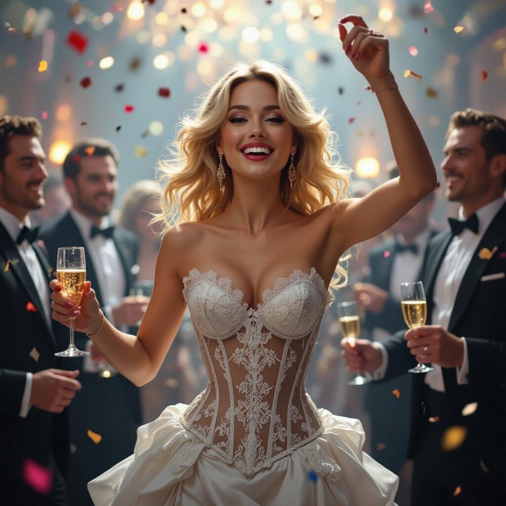 Joyful New Year's Party Dance with Confetti and Champagne