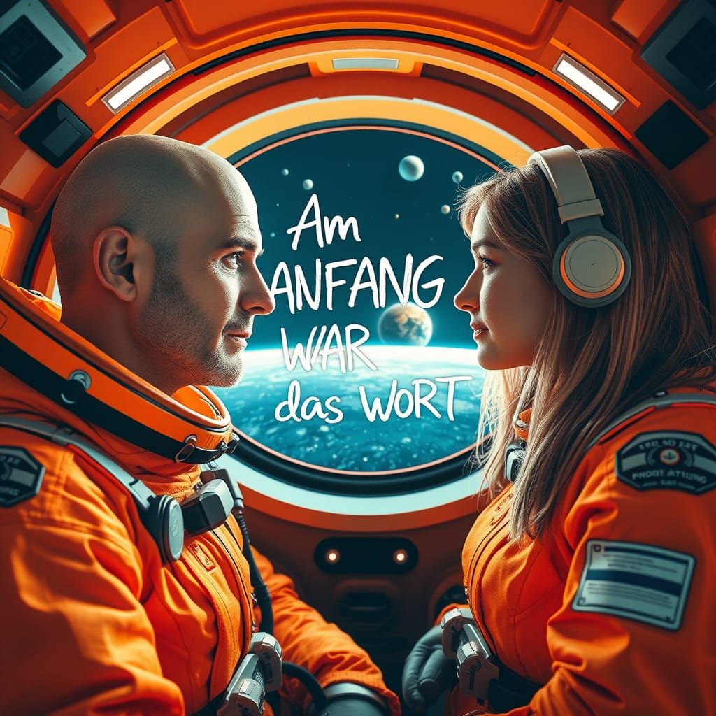 Orangefarbene Astronauten in Futuristischen Raumanzügen in H...