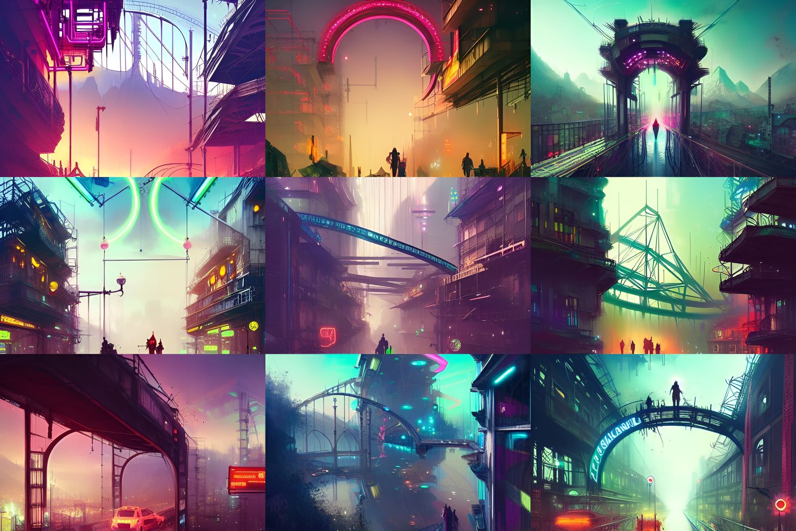 Futuristic Town View Through Neon Archway