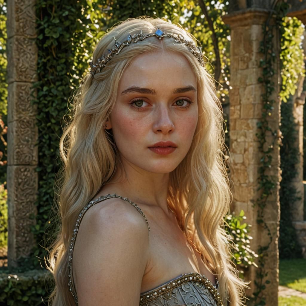 Beautiful Woman in Luxurious Medieval Garden