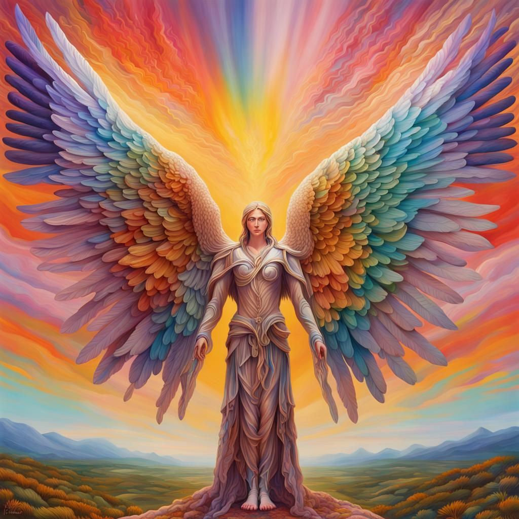 Archangel in Surreal Landscape: Hyperrealistic Splash Art