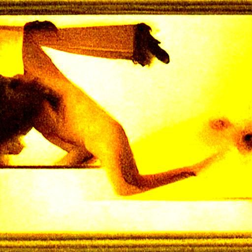 Disturbing Hotel Corridor Scene: Nude Figures in Chaos