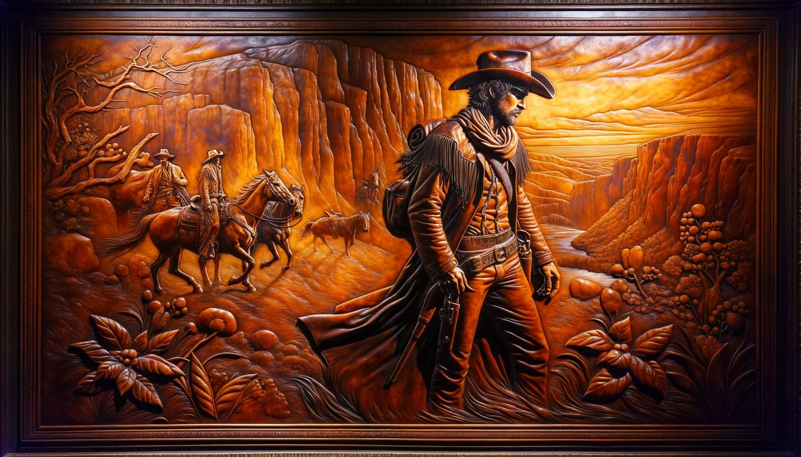 Cowboy Leather Relief in Pre-Raphaelite Style