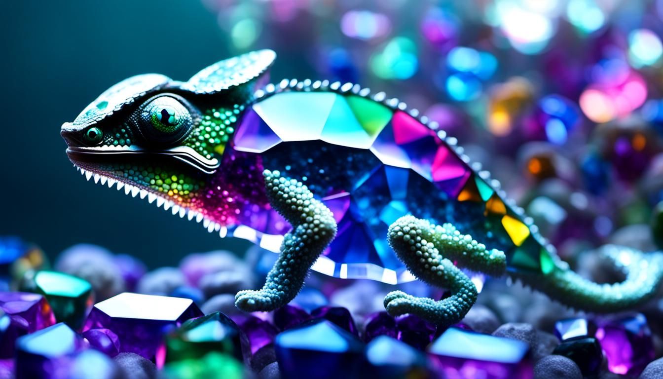 Crystal Chameleon Camouflaged in Gemstone Environment
