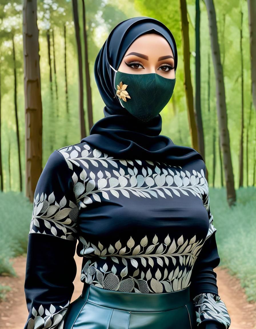 Enticing Hijabi Woman in Forest, as Oil Painting