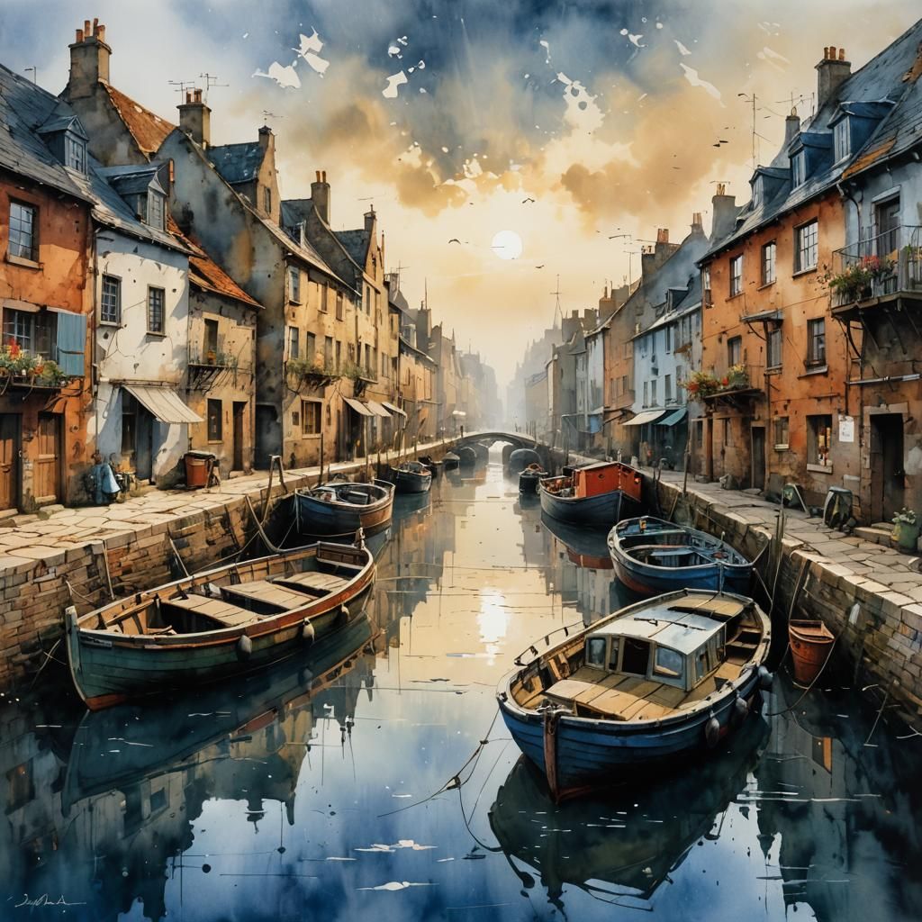 by Stewart Edmondson, Thomas Wells Schaller and Nita Engle, meticulous, intricate, entangled, Extremely detailed canal w...