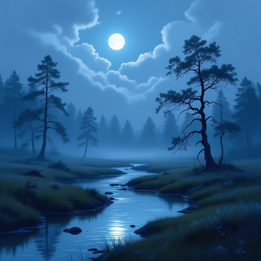 Misty Bog Nocturne in Ethereal Style