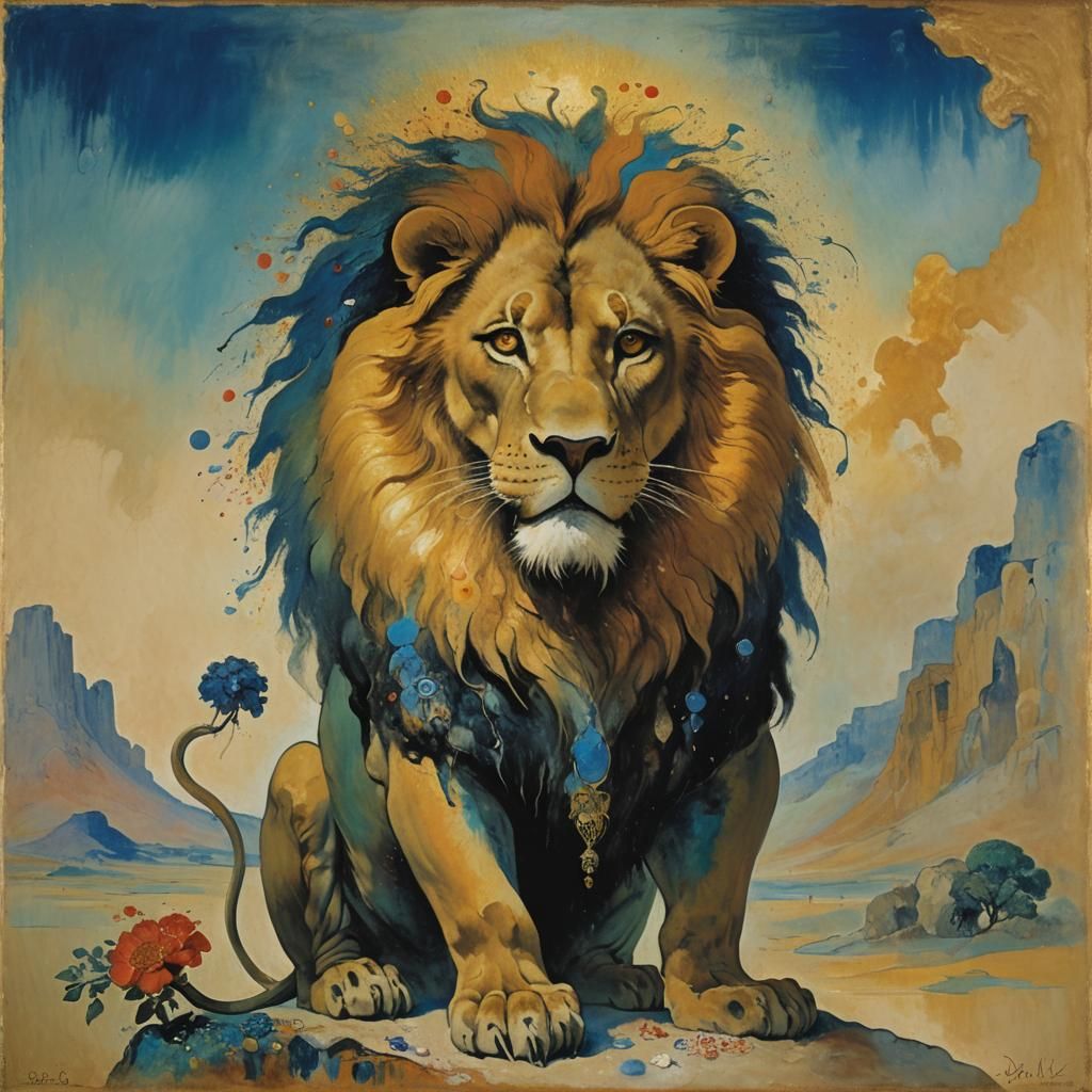 Surreal Lion in Melting Oil on Canvas