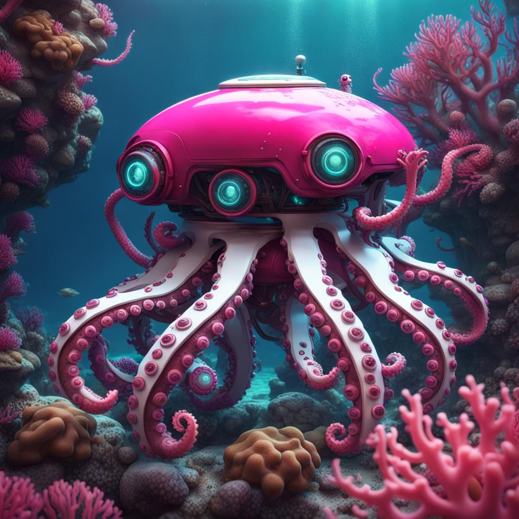 Underwater Octopus Robot Boat in Coral Reef