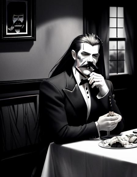 Redneck Vampire in Mansion: Black and White Line Drawing