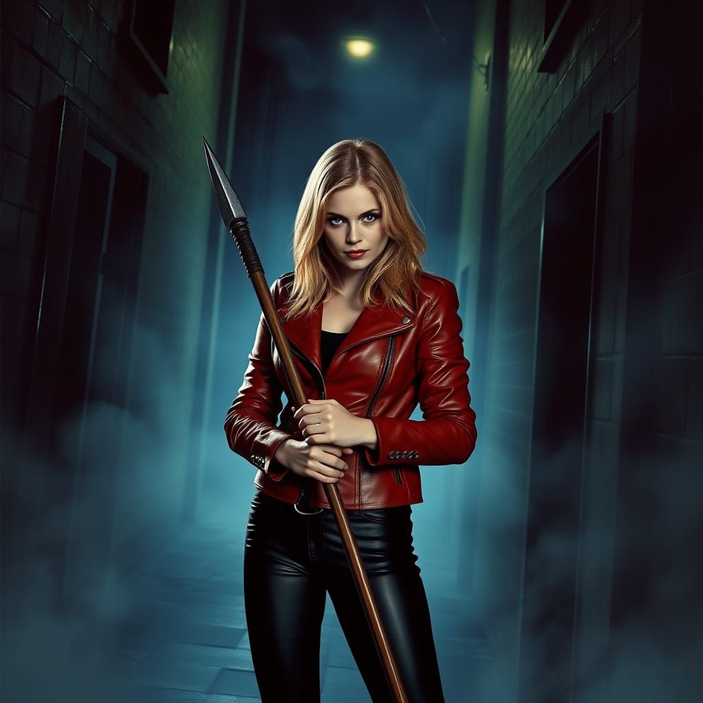 Gothic Buffy the Vampire Slayer in Cinematic Action Pose