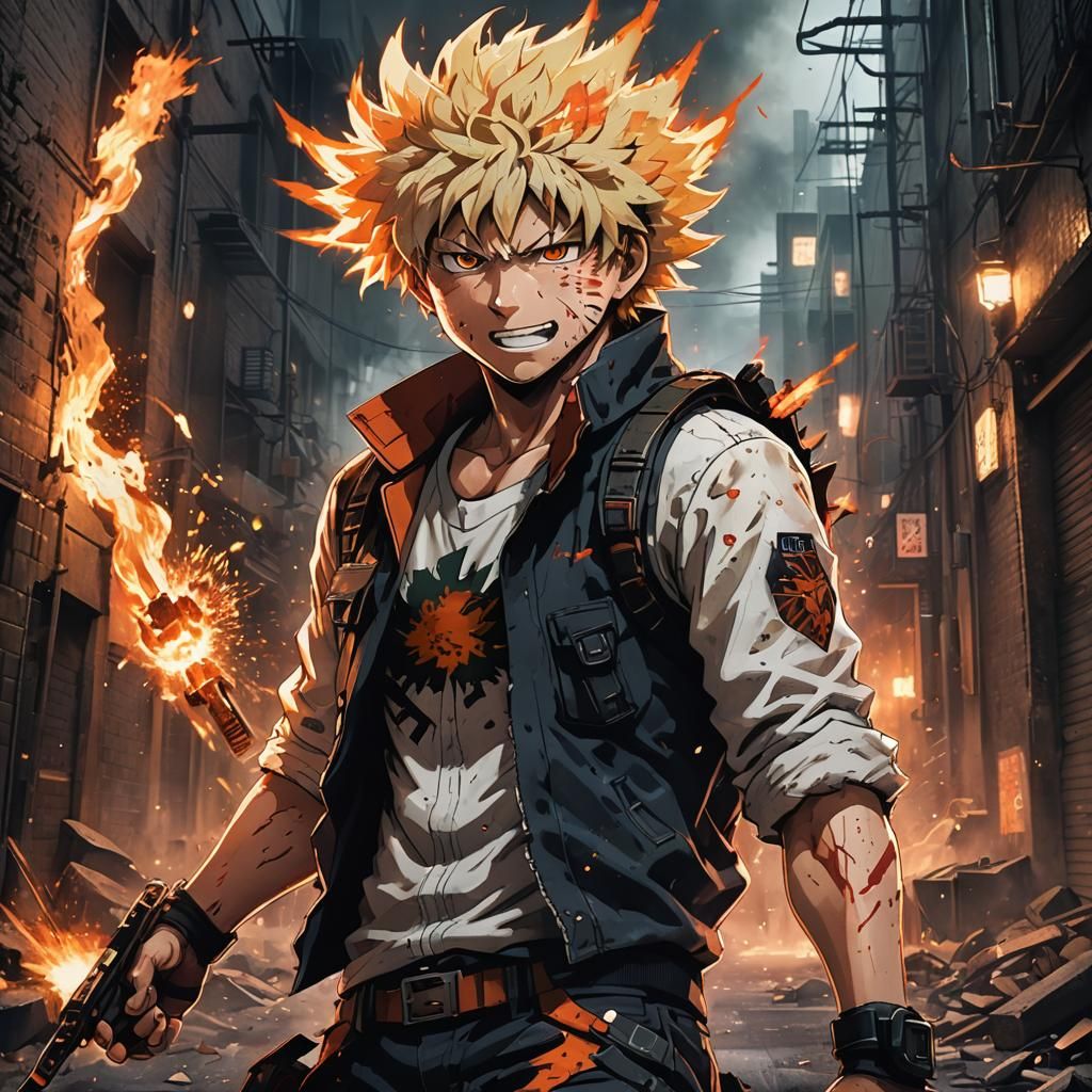 Bakugou Portrait: Explosive Embers in Dim Alley