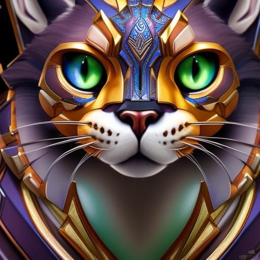 Ornate Striped Cat with Filigree in Sci-Fi Style