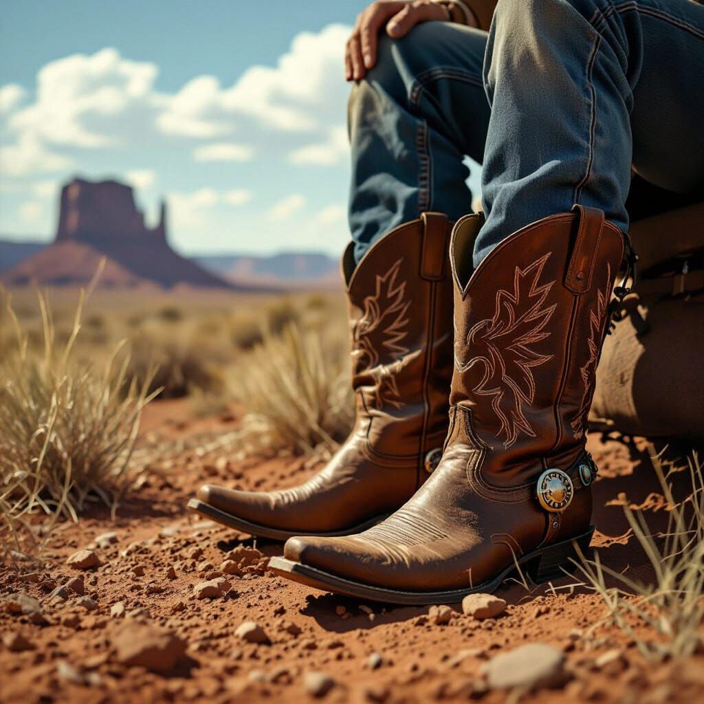 Cowboy Boots in Wild West Scenery