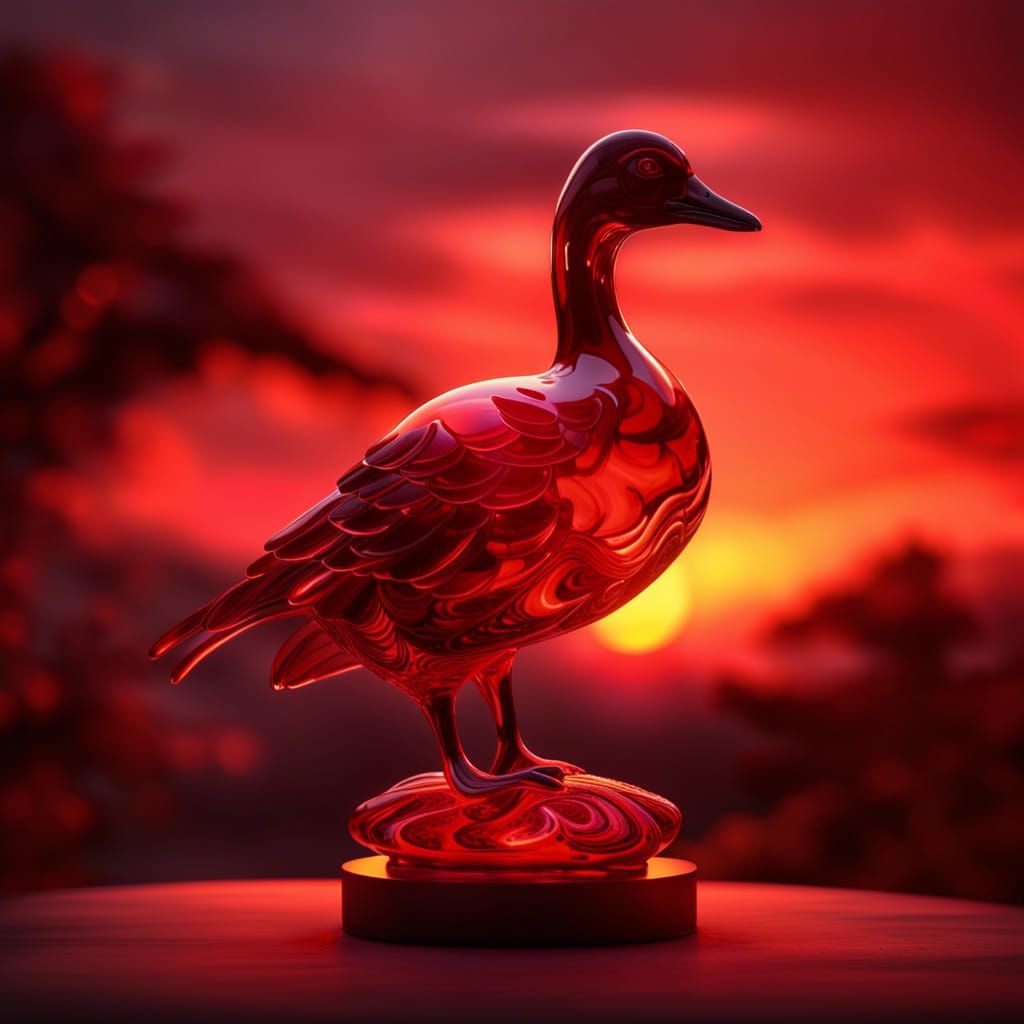 Blown Glass Goose at Fiery Sunset