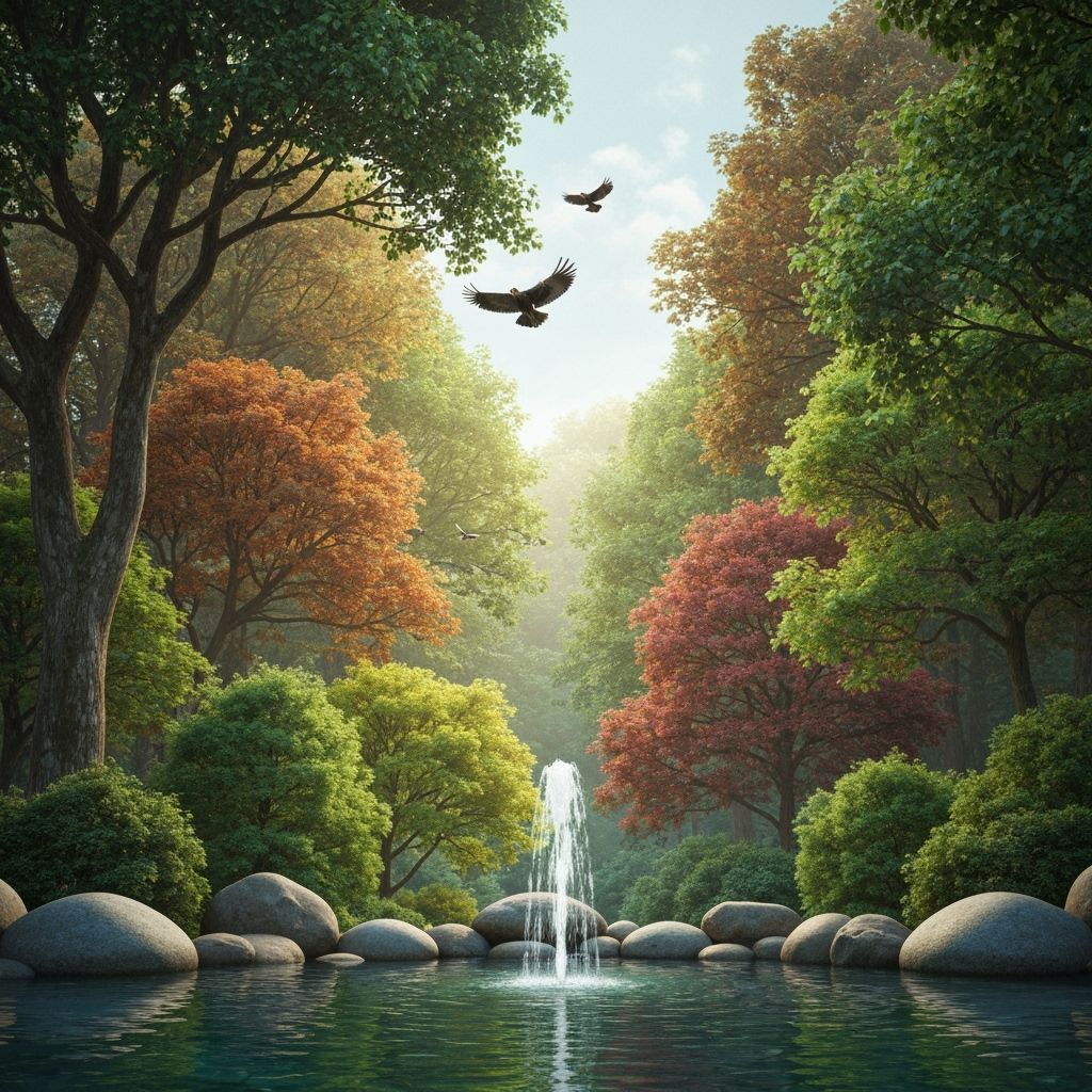 Magical Forest with Eagles and Clear Skies