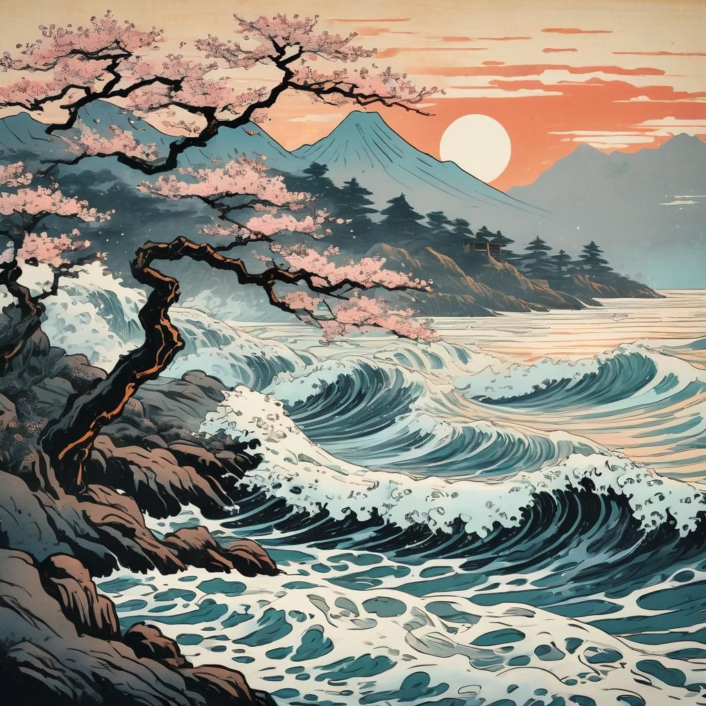 A beautiful ancient sakura tree in front of a towering break...