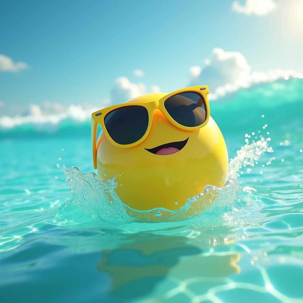 Sunglasses Beach Ball in Turquoise Water, 8K Art