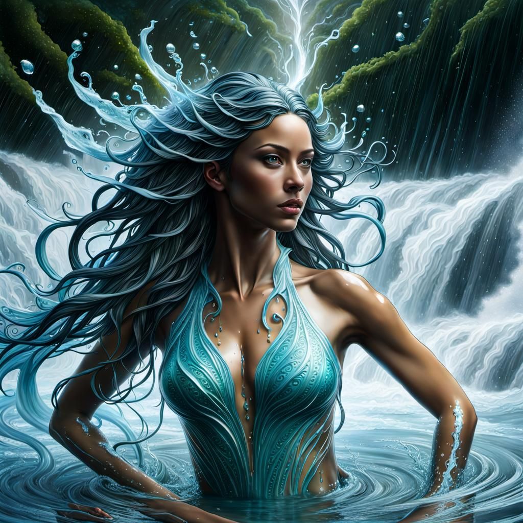 Water Elemental Dryad Manifests on Stormy Shore