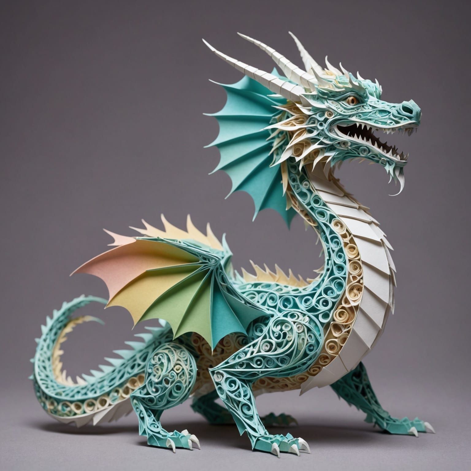 Filigree Fractal Dragon Kirigami in Pastel Ink